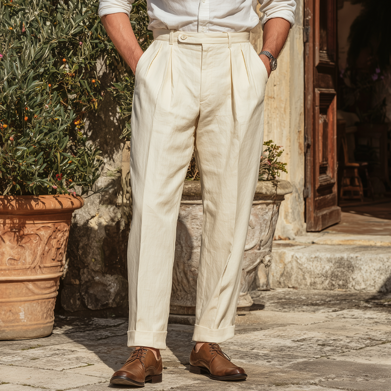 Men's Classic Business Beige Cotton Blend Suit Pants MTA1574L1U