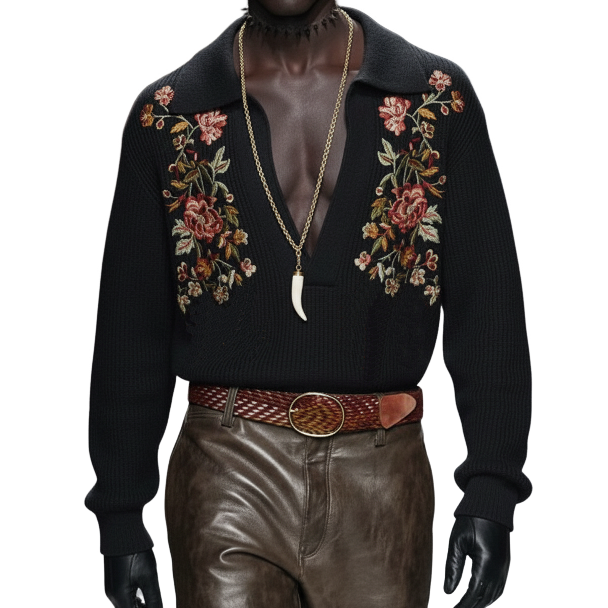 Men's Personalized And Stylish Embroidered Deep V-neck Sweater MTA0911L5K