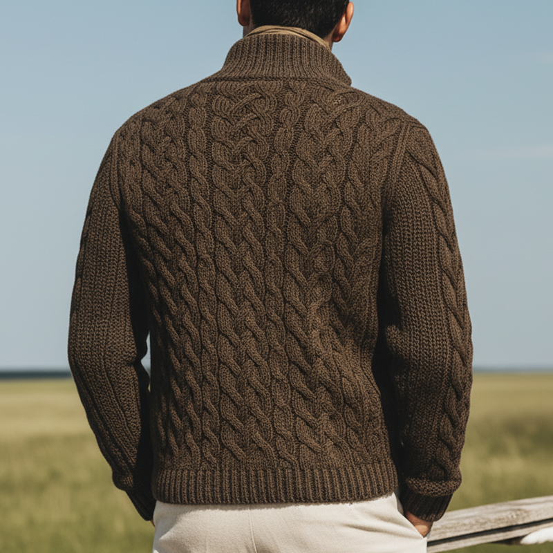 Men's Classic Cable Knit Jacquard Stand Collar Cardigan MTA2273K3U