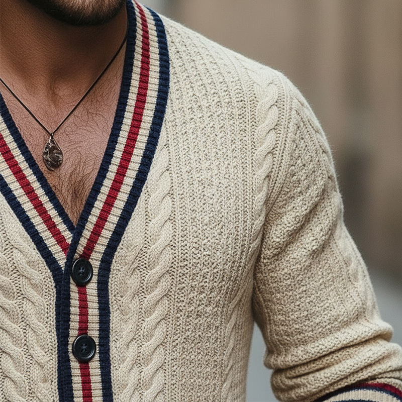 Men's Winter Retro Cotton Yarn Knitted Button Sweater MTA1977L0P