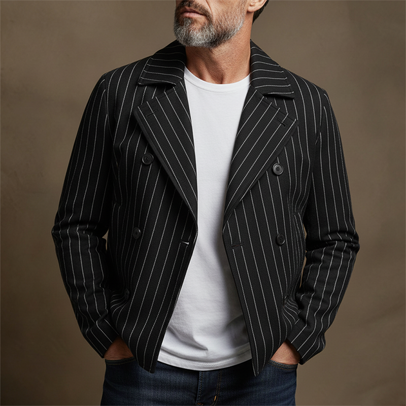 Men's Casual Striped Blend Lapel Double-Breasted Jacket MTA2457K0X