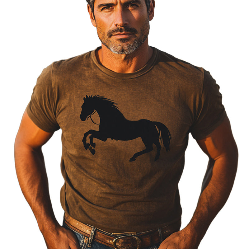Men's Western Cowboy Style Printed Crew Neck T-Shirt MTA2886D4U