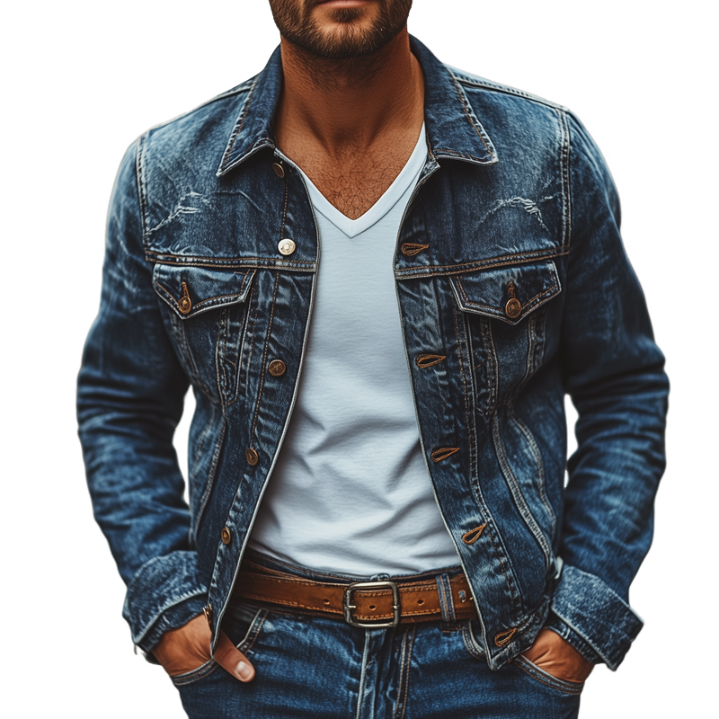 Men's Fashion Distressed Lapel Single Breasted denimjakke 61808480Z