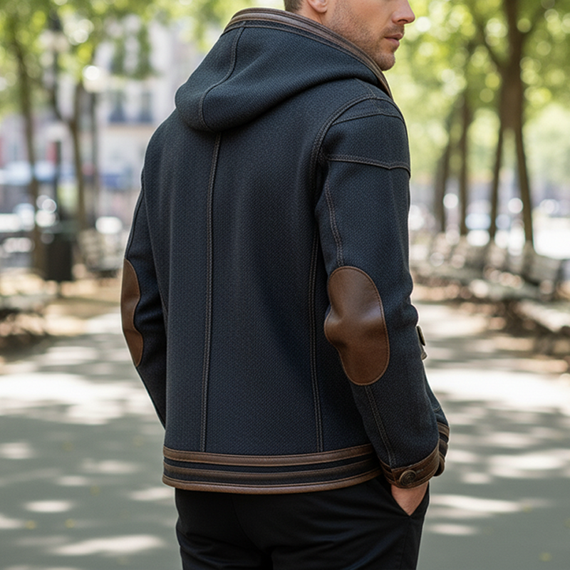 Men's Winter Fashion PU Trim Twill Cotton Hooded Jacket MTA1895I4P