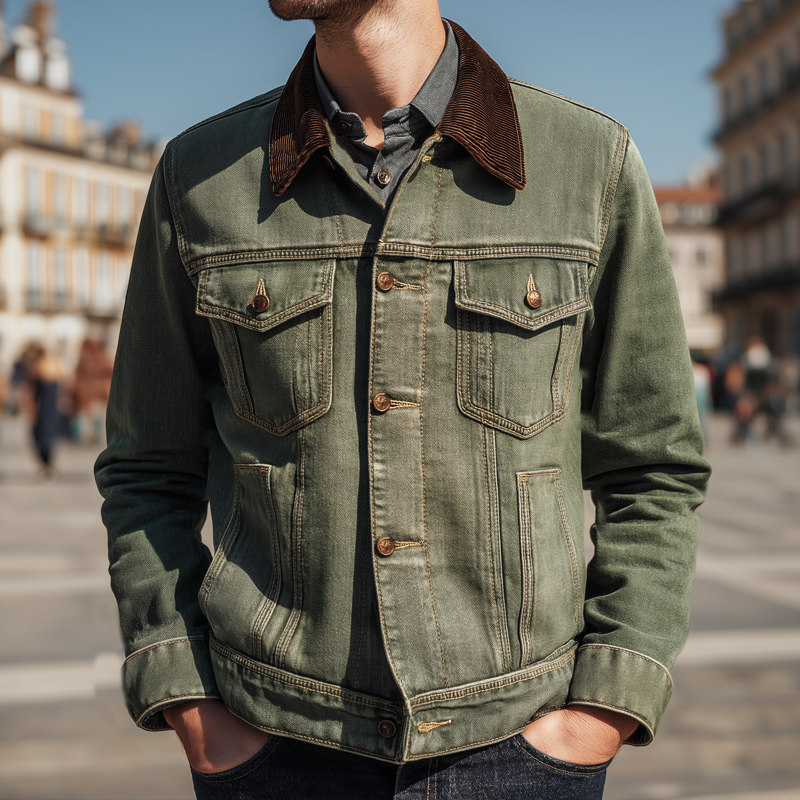 Men's Vintage Patchwork Collar Denim Jacket MTA0997I0U