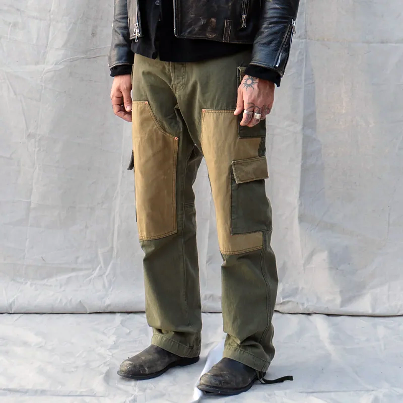 Men's Colorblock Wear-resistant Stitching Multi-pocket Straight Cargo Pants 68014433Z