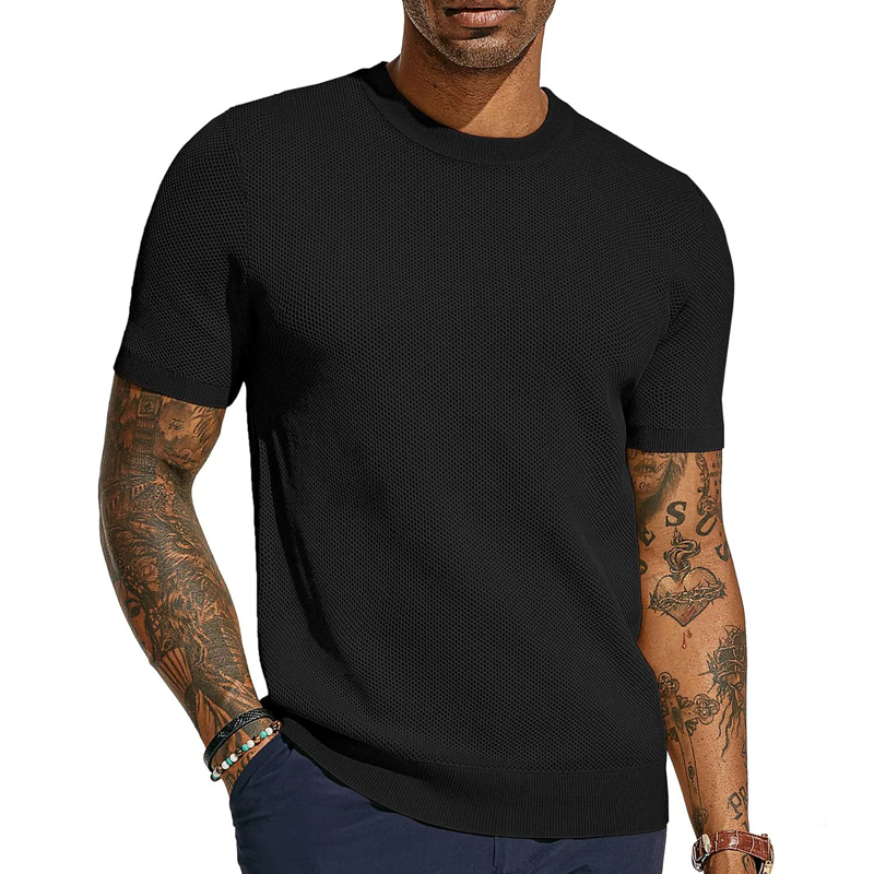 Men's Solid Color Mesh Knit Round Neck Short Sleeve T-shirt 92424860Z