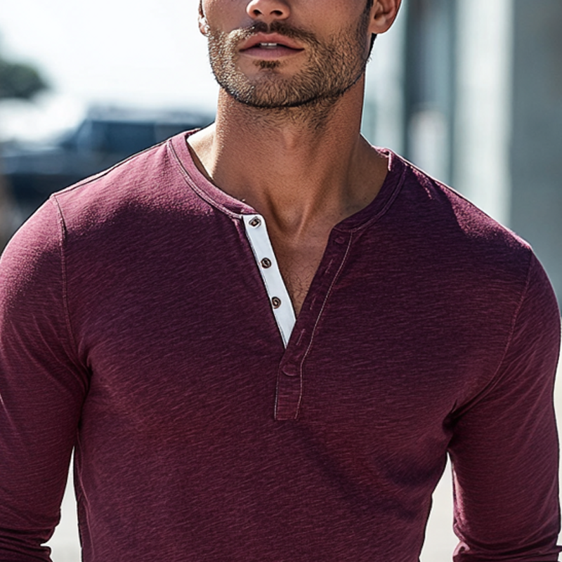 Herre Colorblock Henley Collar Langermet T-skjorte 46732526Z