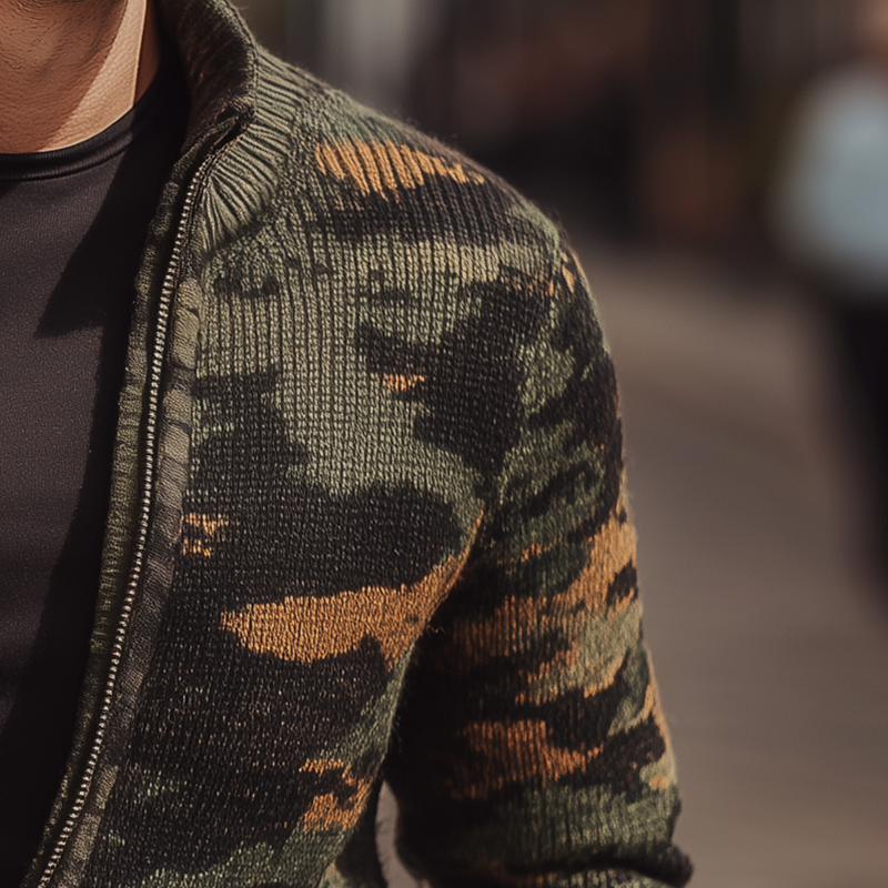 Men's Autumn And Winter Fashion Camouflage Knitted Zipper Sweater Cardigan MTA1362I8P