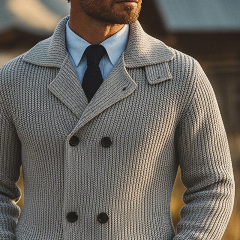 Men's Casual Solid Color Double-Breasted Knit Cardigan MTA1342K2X