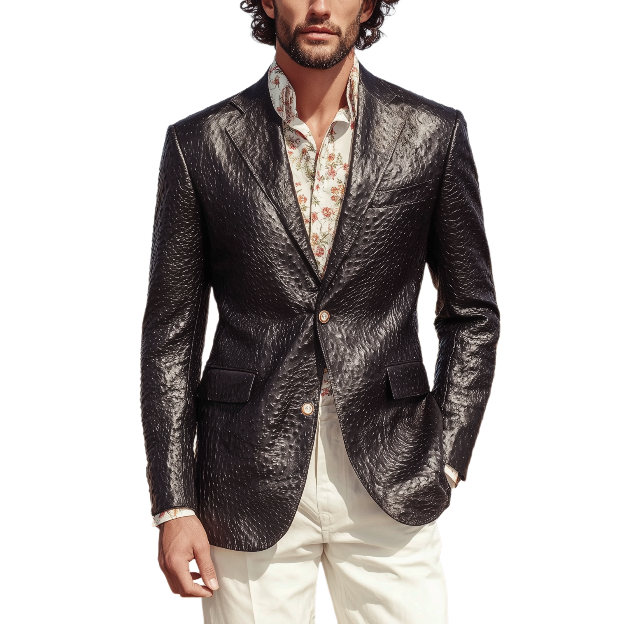 Men's Classic American Retro Texture PU Leather Slim Single-breasted Blazer MTA1603H5K
