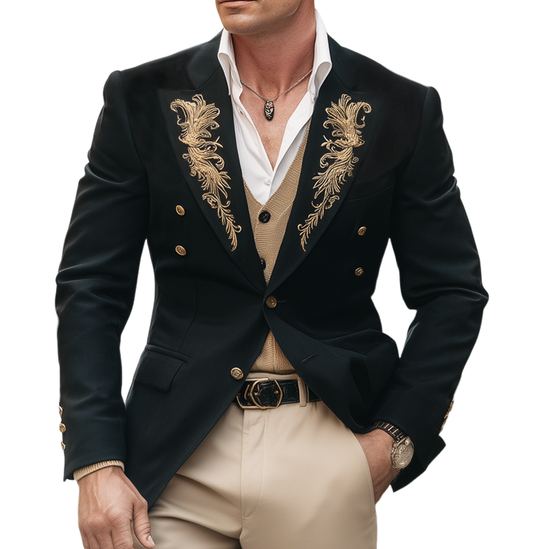 Men's Exquisite Gold Embroidered Two-button Notched Lapel Blazer MTA1898H8U