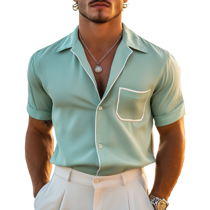 Men's Summer Classic Satin Short Sleeve Shirt MTA3033G5U