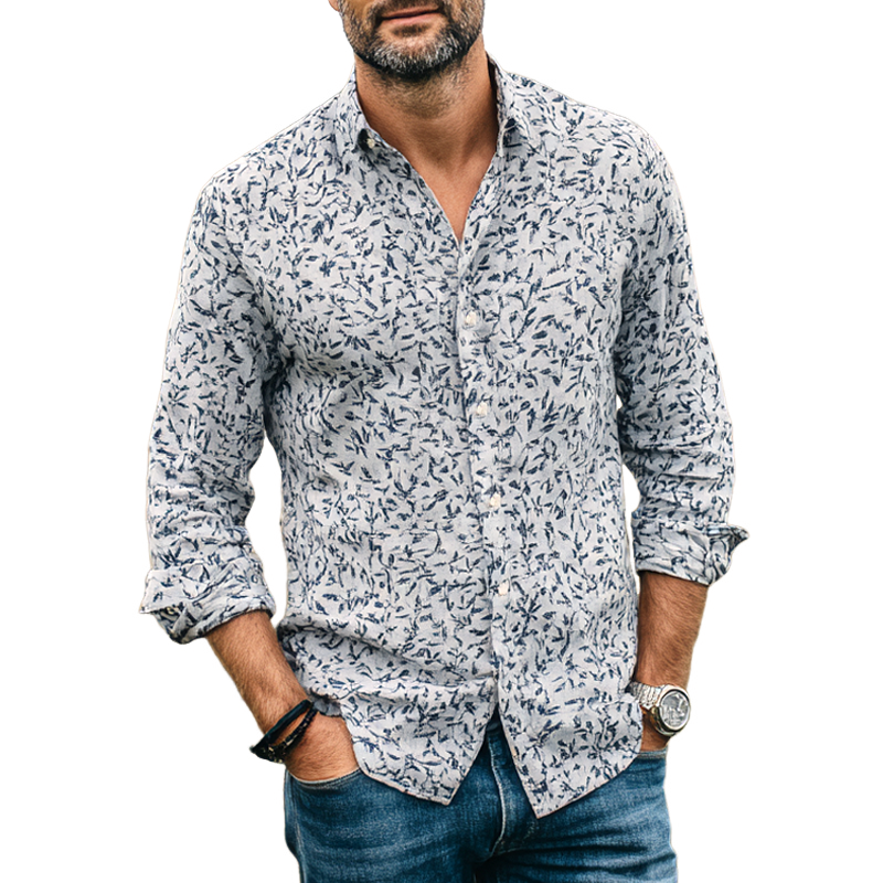 Men's Country Style Print Lapel Long Sleeve Shirt MTA0962I9Z