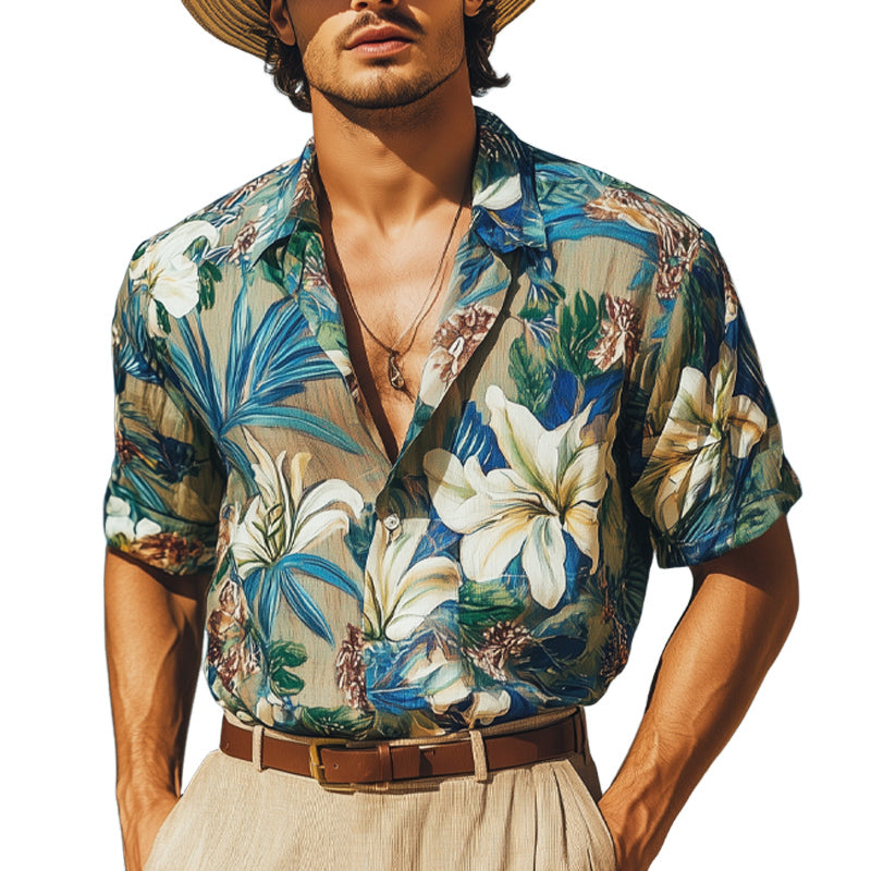 Men's Summer Hawaiian Vacation Print Short Sleeve Shirt MTA2699E1U