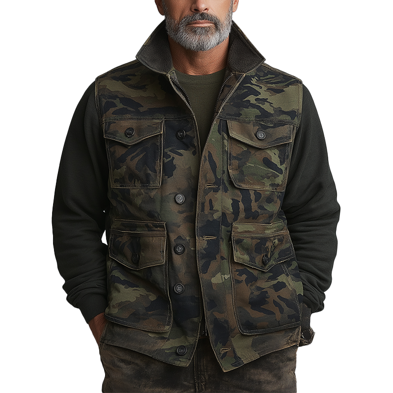 Men's Vintage Camouflage Cotton Blend Vest MTA0592H9P