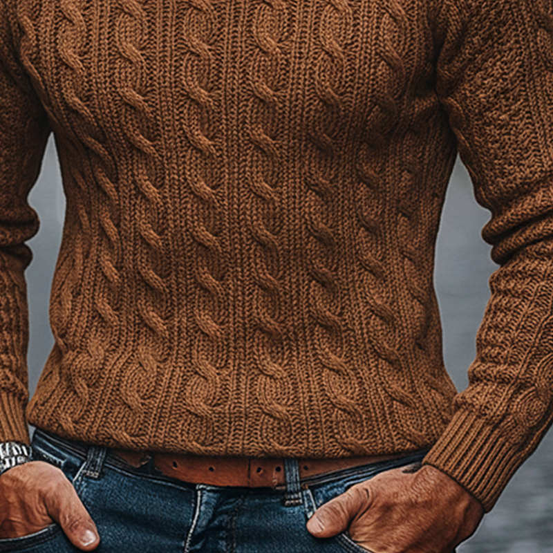 Men's Solid Color Crew Neck Knit Cable Knit Textured Pullover Sweater MTA0137K2X