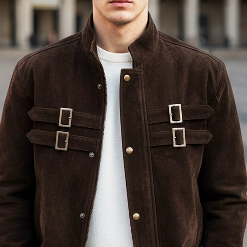 Men's Retro-style  Stand-up Collar  Suede Jacket MTA1731I0U