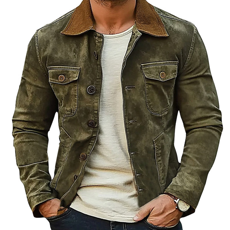 Men's Army Green Washed Denim Jacket 34769936U