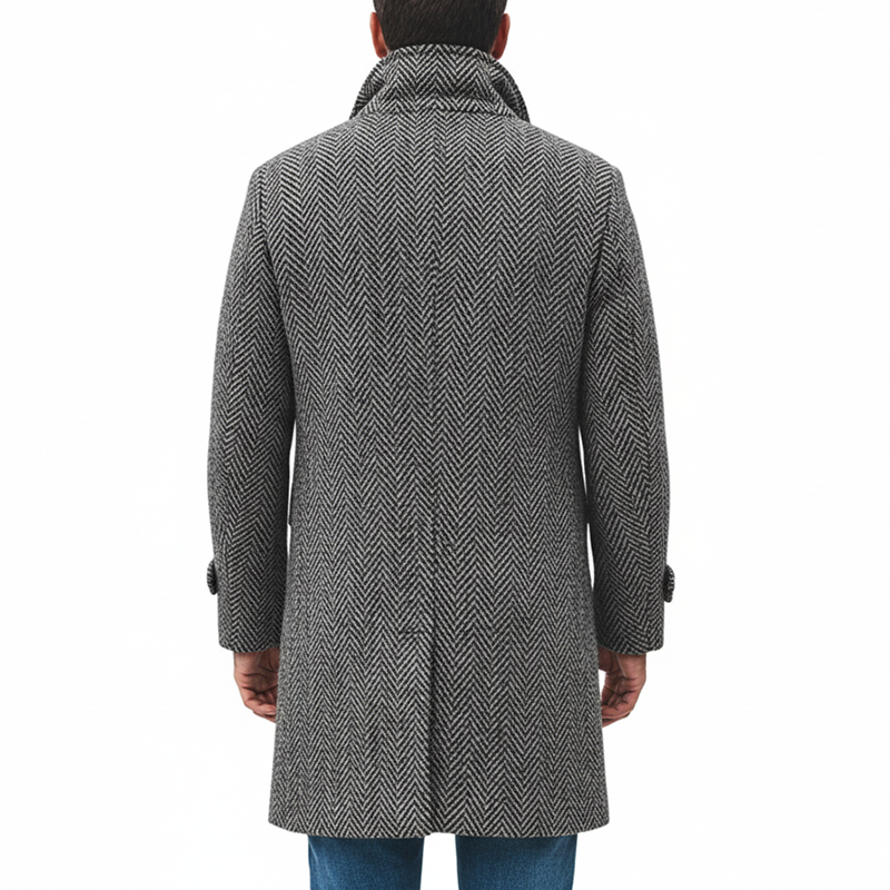 Men's Herringbone Blend Lapel Mid-length Coat MTA0605K1X