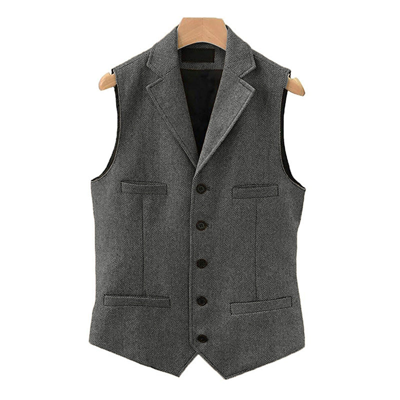 Gilet de costume à simple boutonnage à revers classique vintage pour homme 15824060M