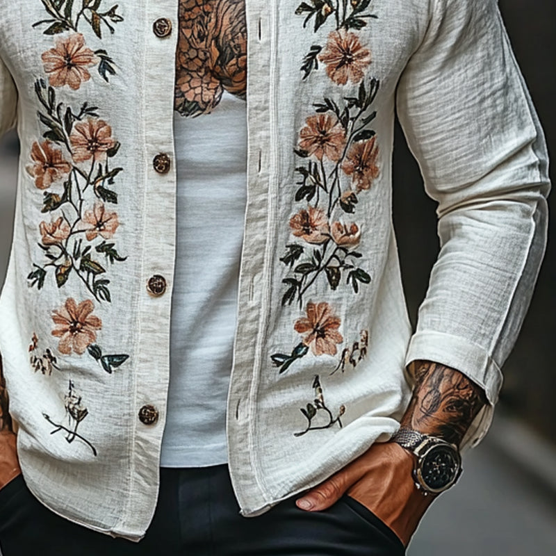 Men's Retro Embroidered Round Neck Thin Jacket 51275718X