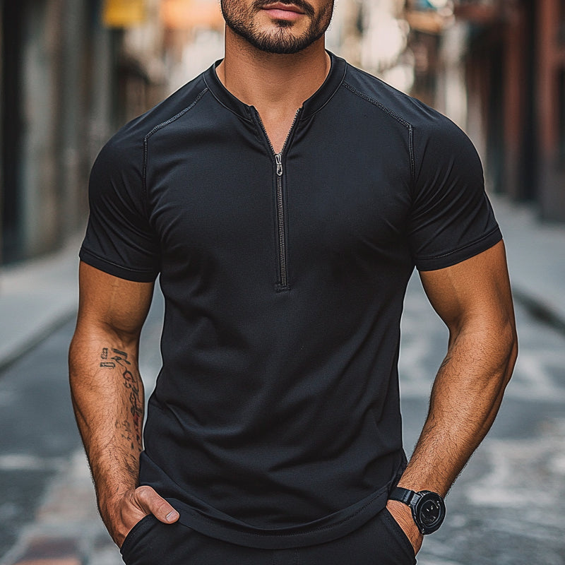 Men's Quick-Drying Casual Short-Sleeved Zipper T-Shirt MTA2419E3X