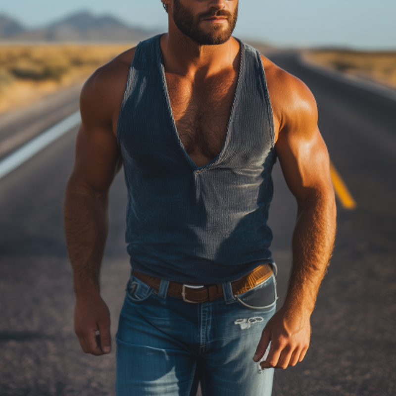 Herremote Uformell Western Cowboy-stil Corduroy Tank-topp med dyp V-hals 65675076K