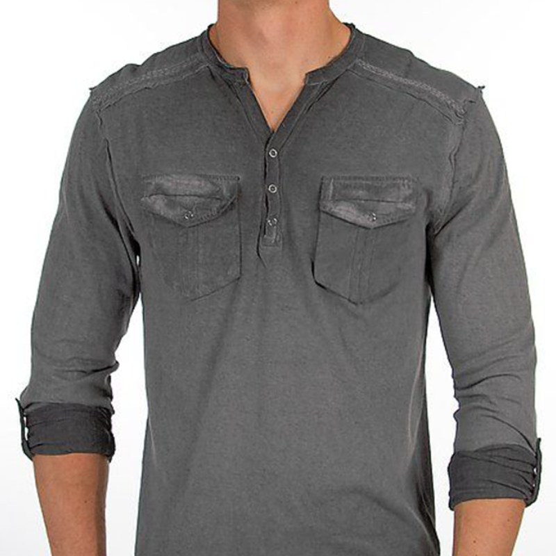 Men's Classic Casual Henley Collar Multi-Pocket Long Sleeve T-Shirt 95078256K