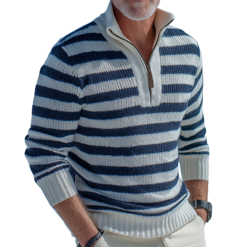 Men's Retro Casual Colorblock Striped Zipper Pullover Sweater MTA0999J9TO
