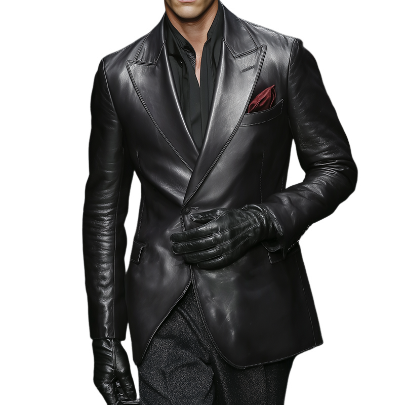 Men's Vintage Casual Solid Color PU Leather Blazer MTA0124I2TO