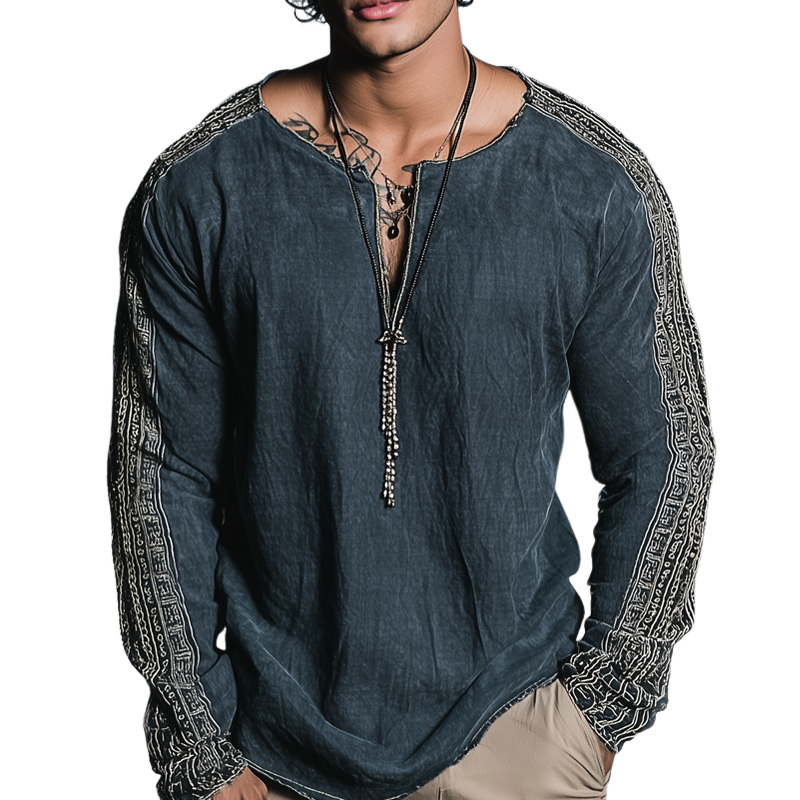 Men's Aztec Patterns V Neck Long Sleeve Shirt MTA1121H0Z