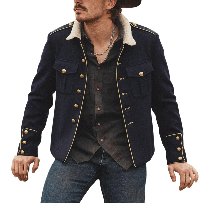 Men's Blended Fabric Patchwork Faux Fleece Collar Jacket MTA1391K3X