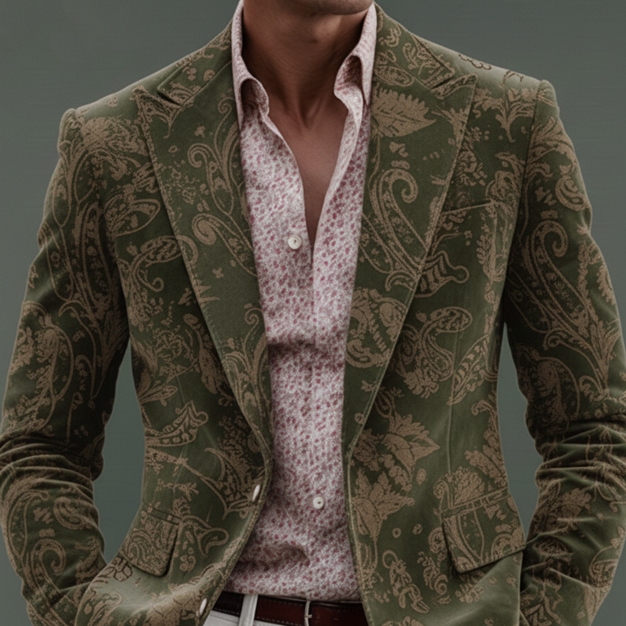 Men's Classic Vintage Faux Velvet Printed Single-breasted Blazer MTA1815L3K