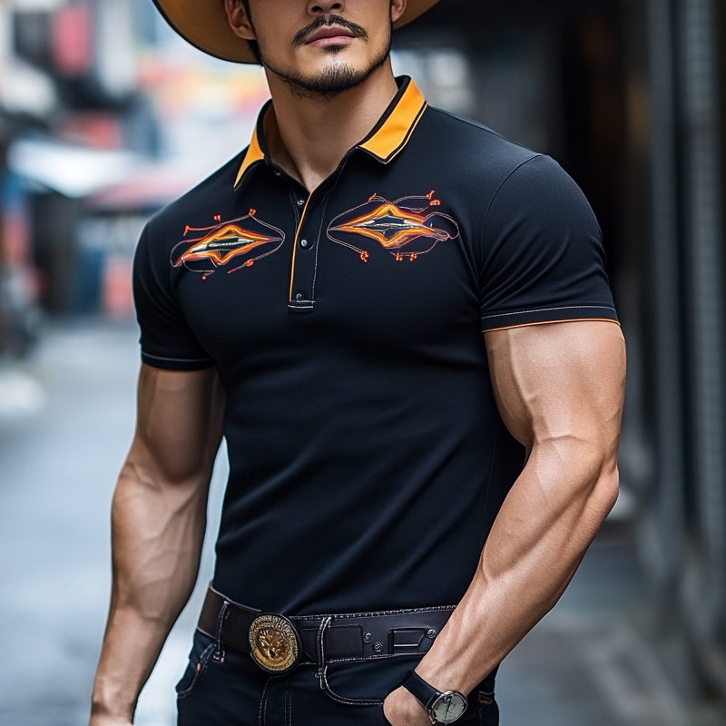 Men's Western Style Printed Short Sleeve Polo Shirt MTA2927D6X
