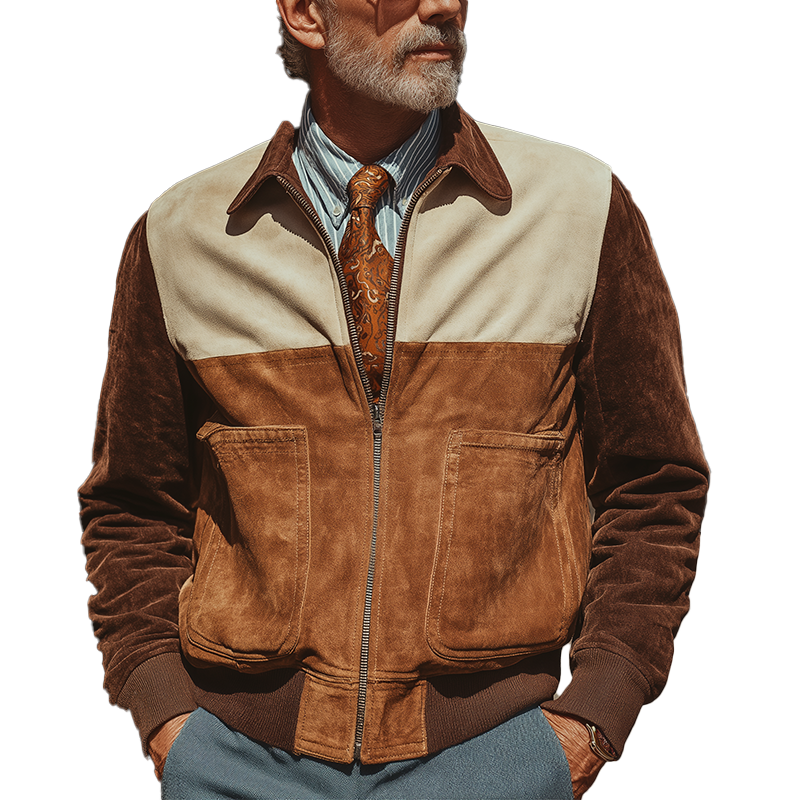Men's Winter Vintage Faux Suede Contrast Color Stitching Lapel Jacket MTA2338J7P