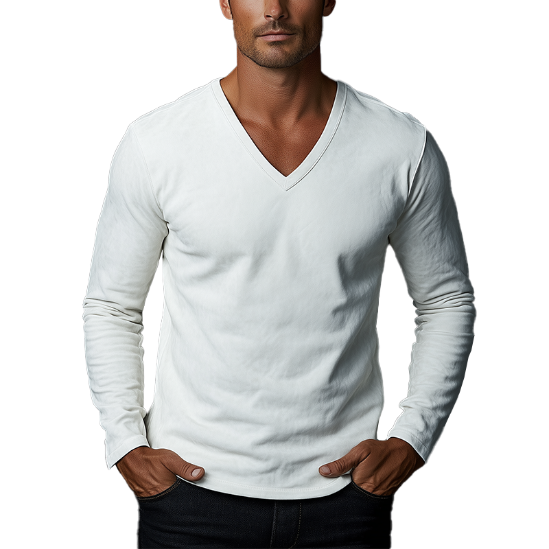 Men's Vintage Faux Suede V-Neck Long Sleeve T-Shirt MTA2377G3P