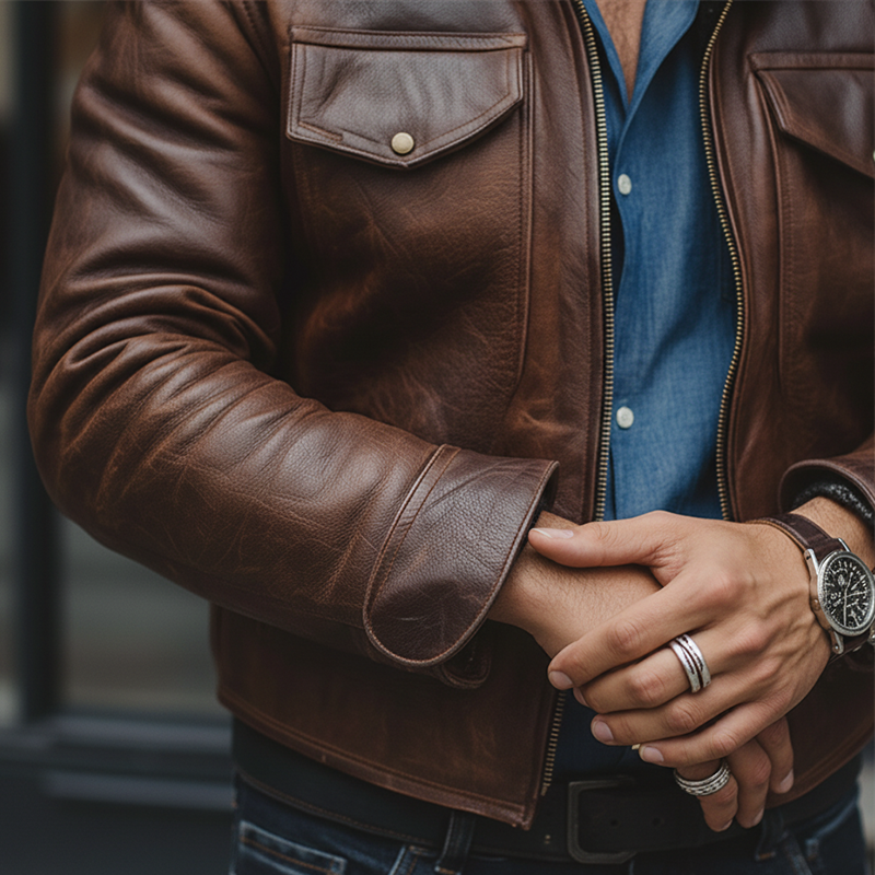 Men's Winter Retro Faux Leather Faux Fur Collar Zipper Jacket MTA2660K1P