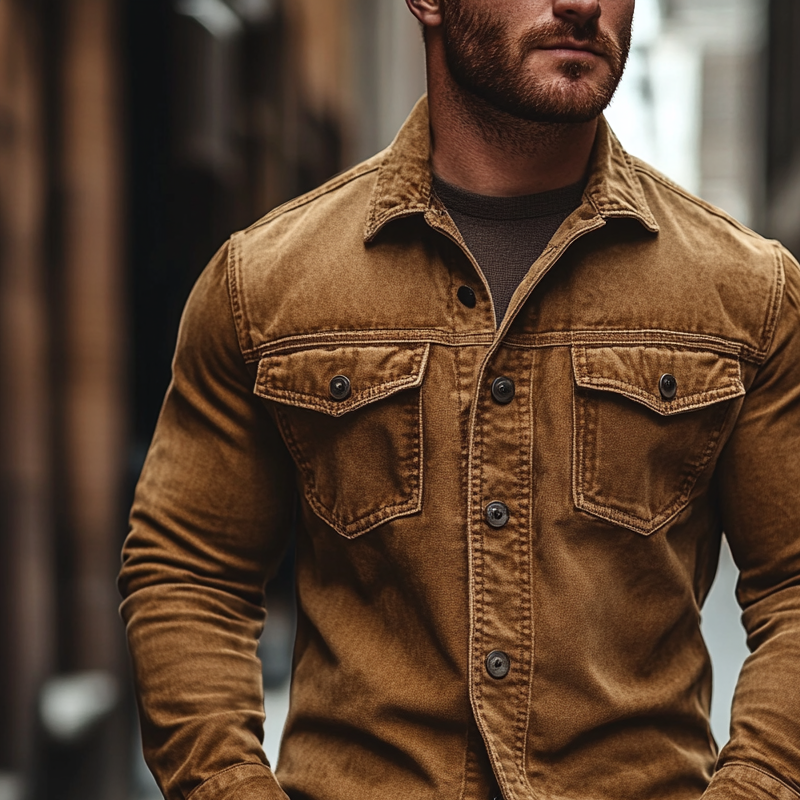 Men's Retro Washed Collar Denim Long-Sleeve Shirt MTA2034K0X