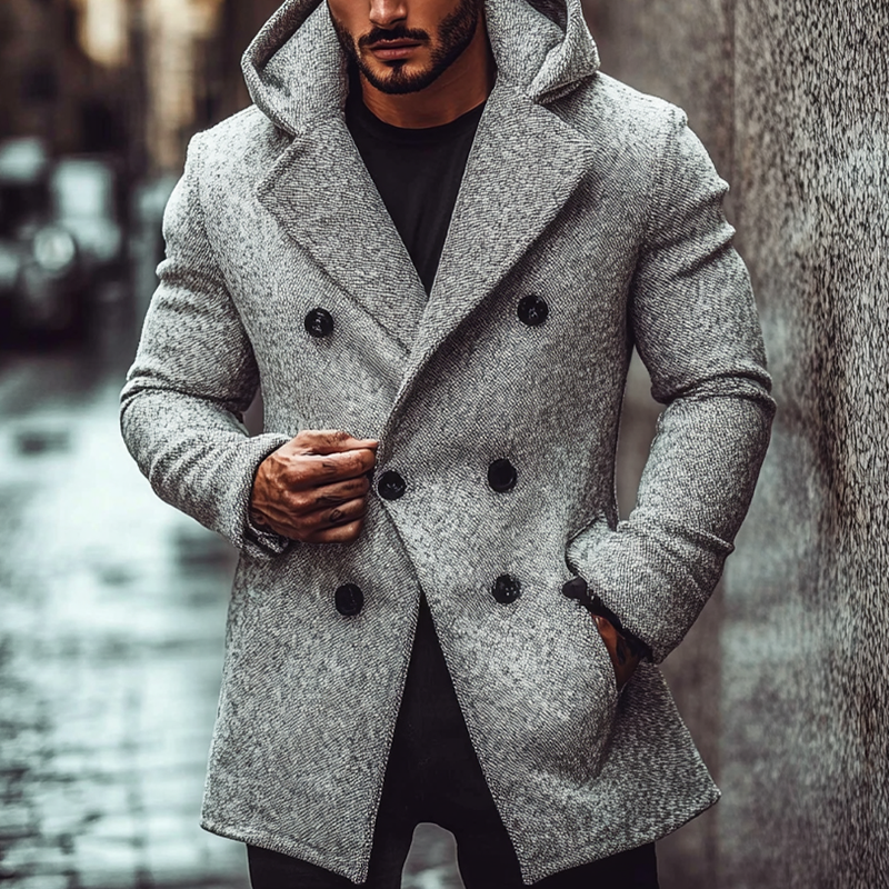 Men's Blend Herringbone Double-breasted Hooded Coat MTA2709H7X
