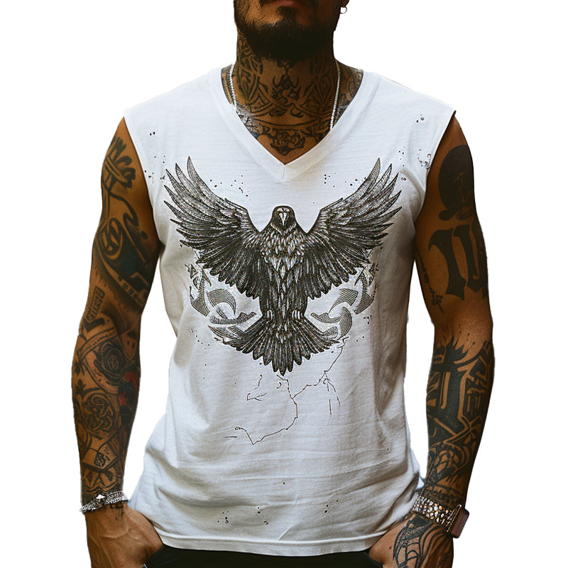 Men's Retro V-Neck Printed Tank Top 05056377X