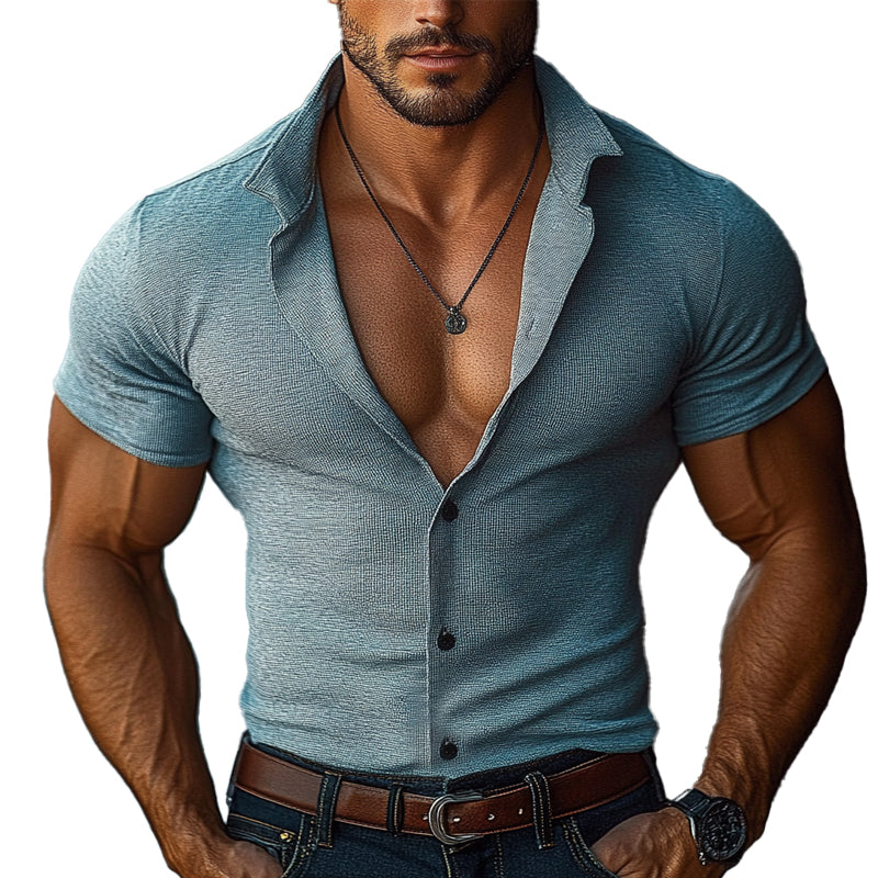 Men's Lapel Knit Short Sleeve Shirt 84862429X