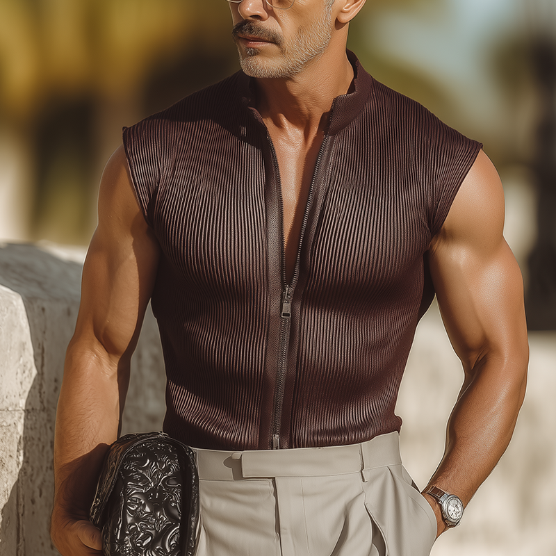 Men's Summer Fashion Striped Textured Fabric Sleeveless Tank Top MTA2008F3P