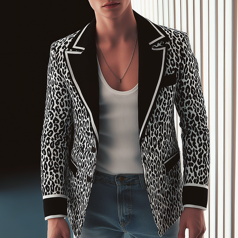 Men's Vintage Leopard Print Single Breasted Blazer MTA1781G6TO