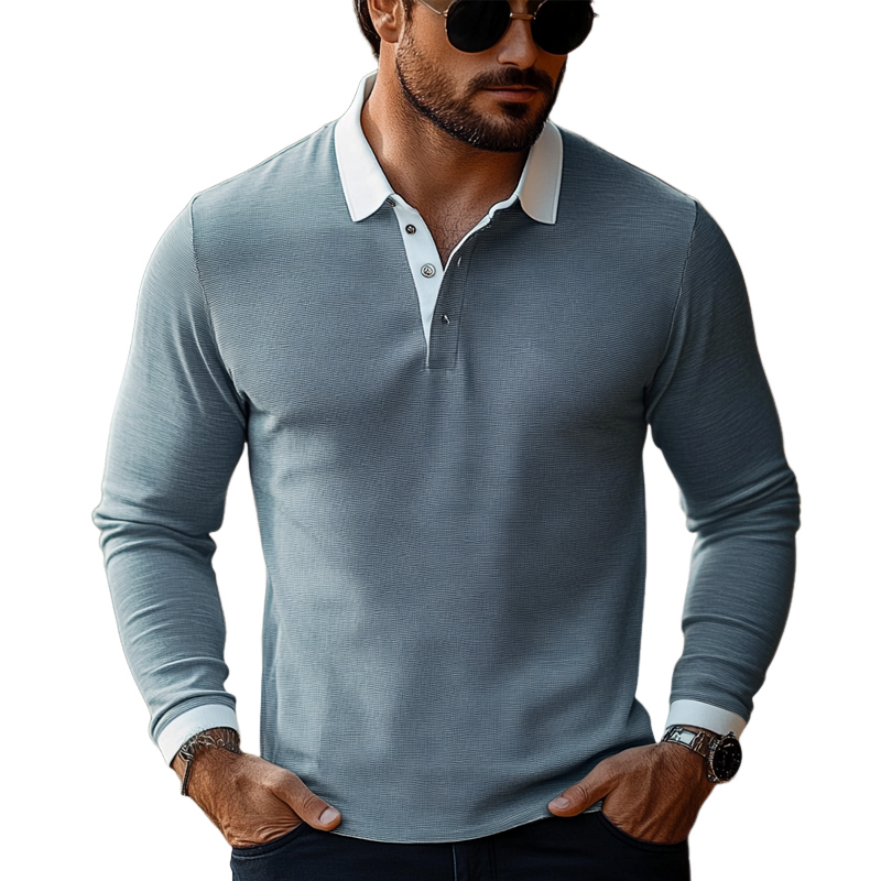 Men's Contrast Color Long Sleeve Cotton Blend POLO Shirt MTA2488G4X