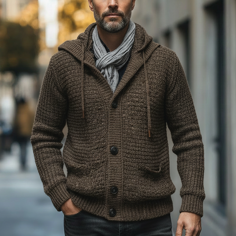 Men's Winter Retro Cotton Yarn Knitted Hooded Button Cardigan MTA1726L6P