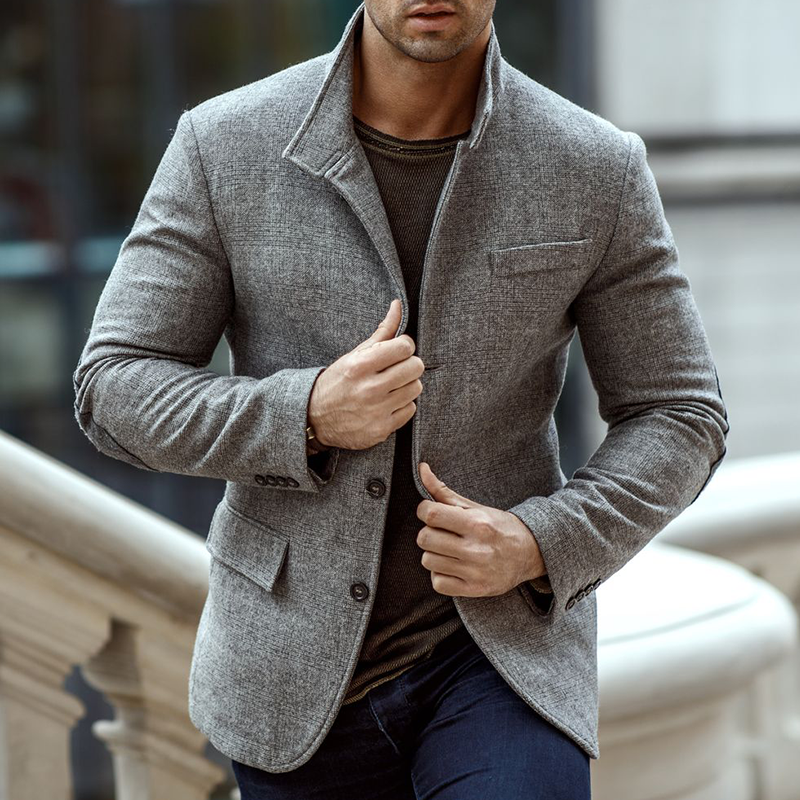 Men's Vintage Casual Plaid Stand-collar Button-up Jacket MTA0587L8TO