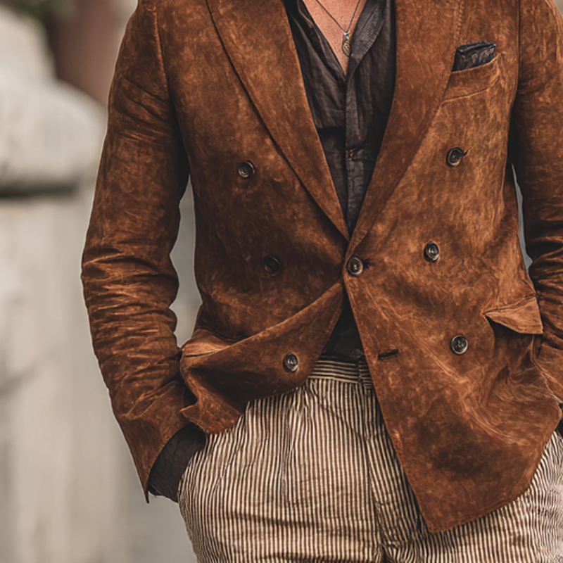 Men's Retro Faux Suede Lapel Blazer MTA1789K6X