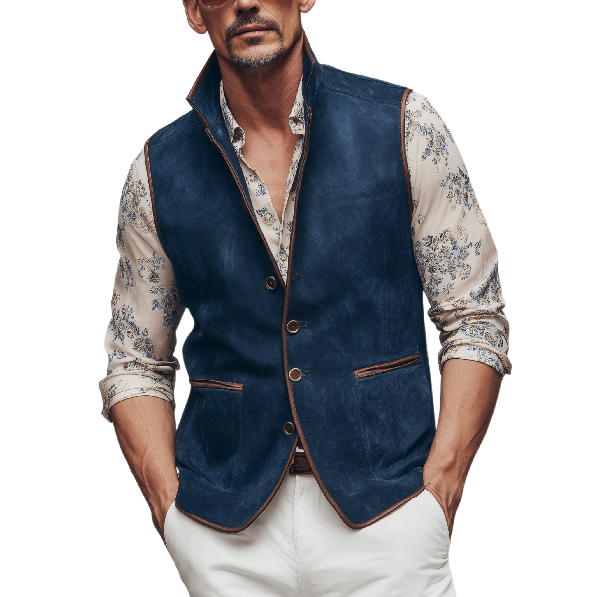 Men's Classic American Retro Stand Collar Suede Vest MTA1975H3K