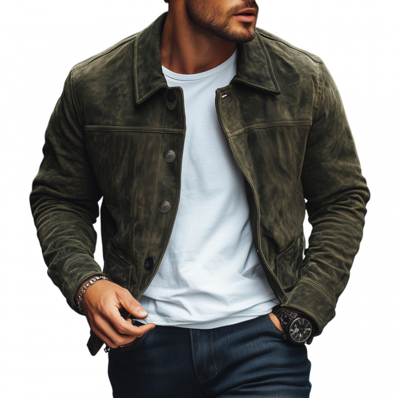 Men's Vintage Solid Faux Suede Lapel Single Breasted Slim Fit Jacket MTA2533G6M